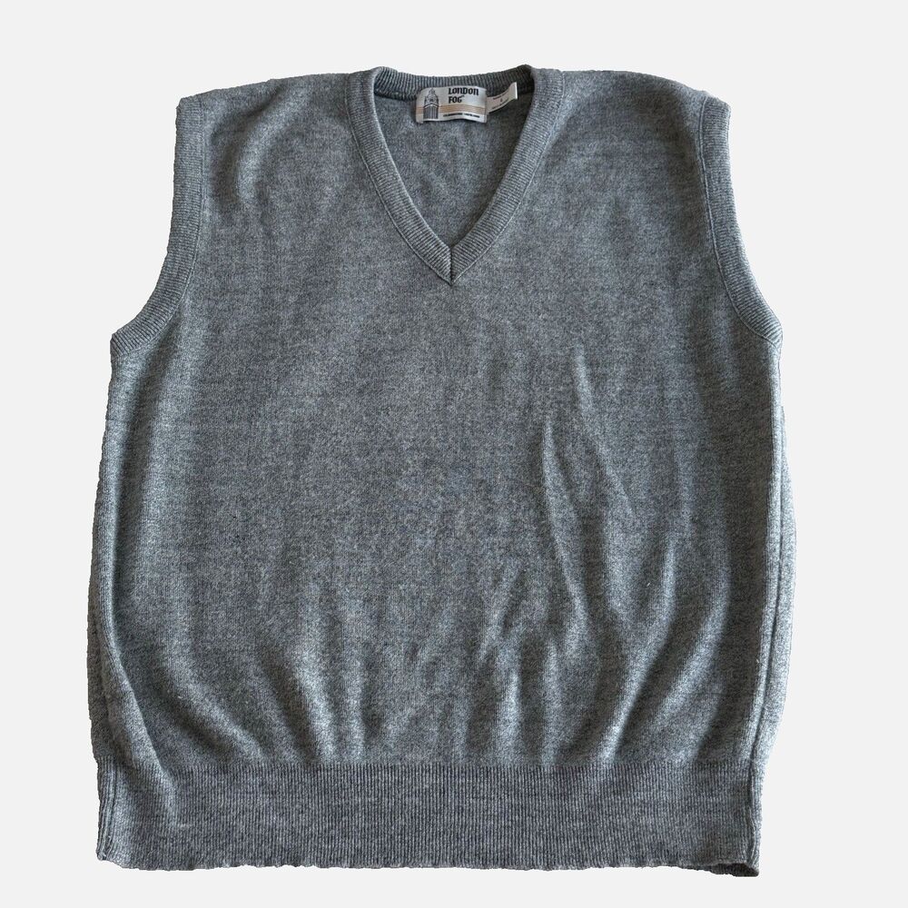London Fog Men's Sweater Vest Size Large L Made In USA V-Neck Gray
